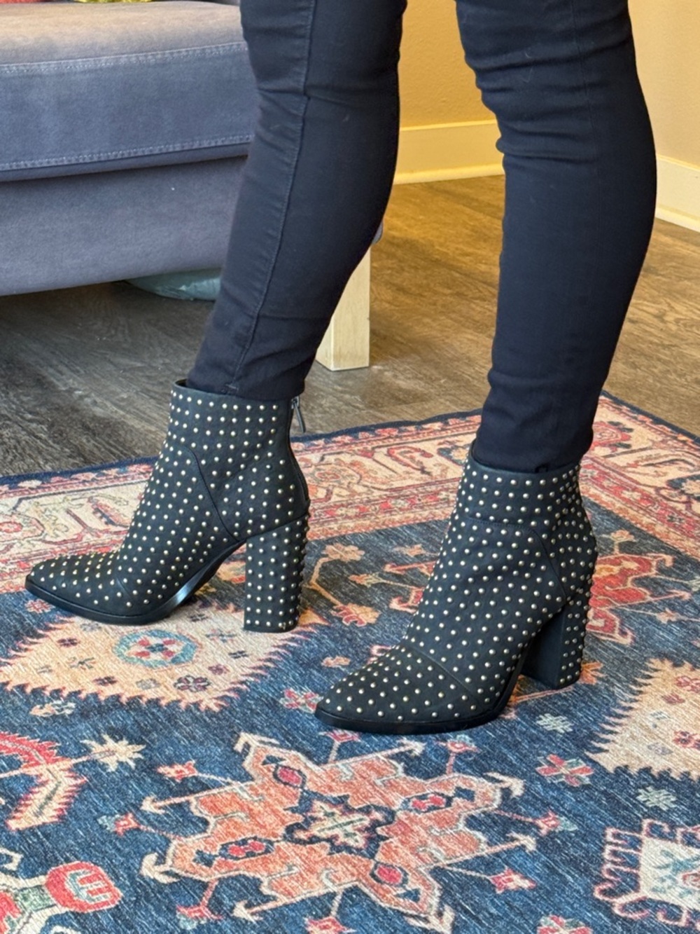 Mercer Edit - Studded Black Ankle Booties - Women's Fashion Block Heel